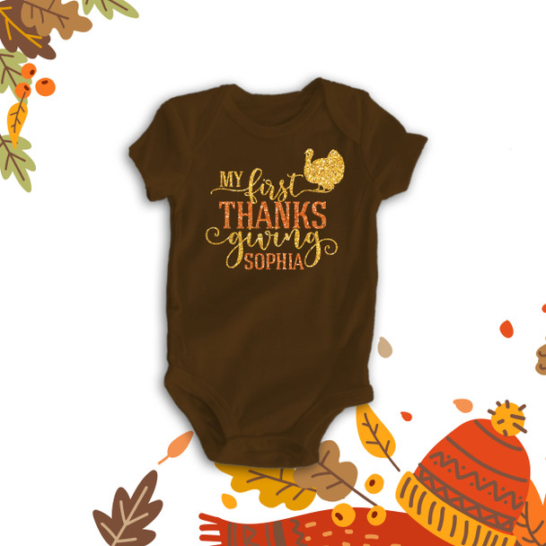 My first Thanksgiving glitter turkey DARK bodysuit or Tshirt