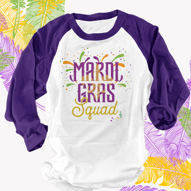 Mardi Gras squad adult raglan shirt