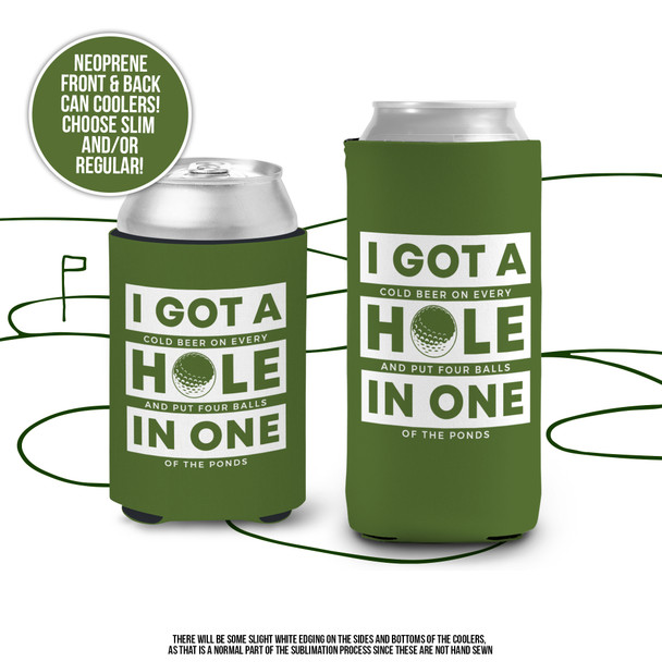 Bachelor or birthday golf party funny hole in one can coolies