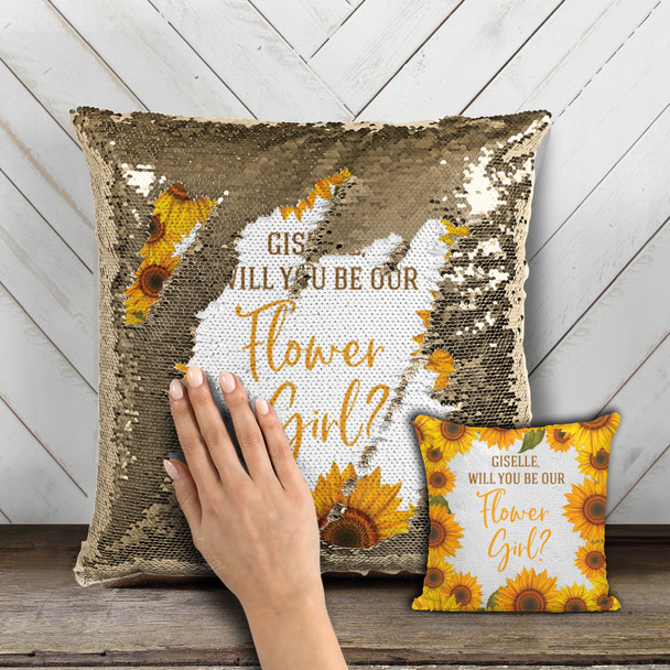 Flower girl proposal will you be my flower girl sunflower sequin pillowcase pillow