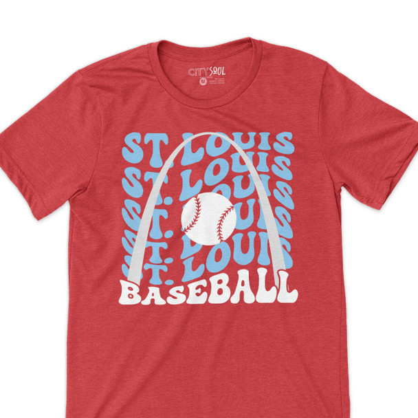 St. Louis baseball saint louis arch retro wavy text unisex Tshirt