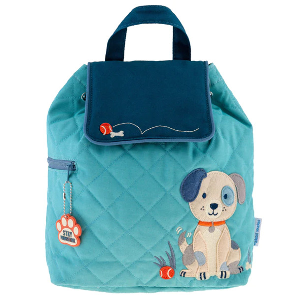 Puppy QUILTED blue backpack by Stephen Joseph with personalized embroidery option