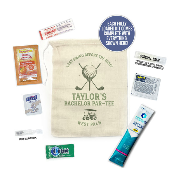Golf bachelor par-tee hangover recovery kit last swing before the ring party favor bag with content option