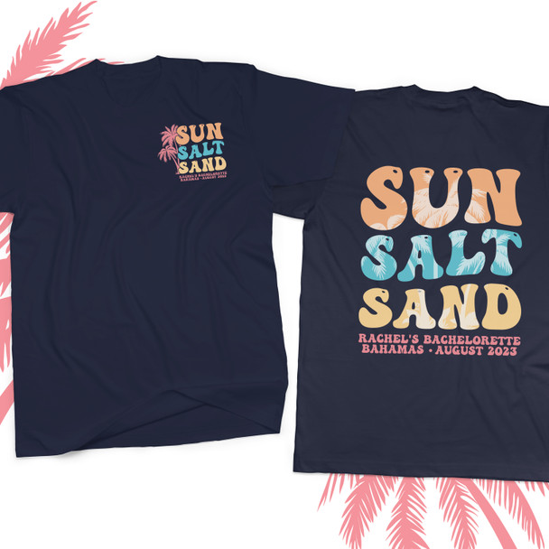 Bachelorette or bachelor party sun salt sand beach theme personalized adult unisex DARK Tshirt