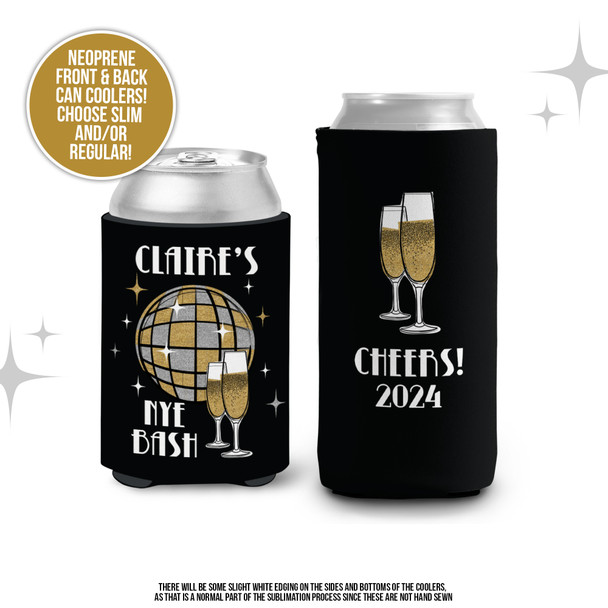 New Year's Eve cheers nye bash personalized slim or regular size can coolies