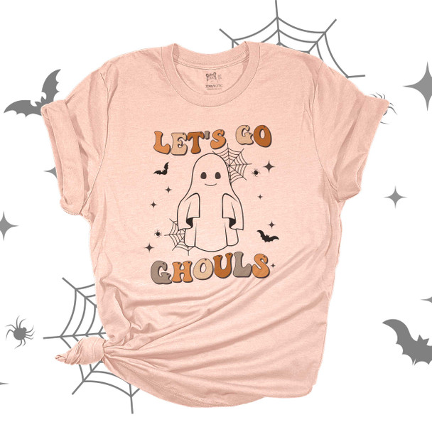 Halloween let's go ghouls retro groovy unisex adult Tshirt