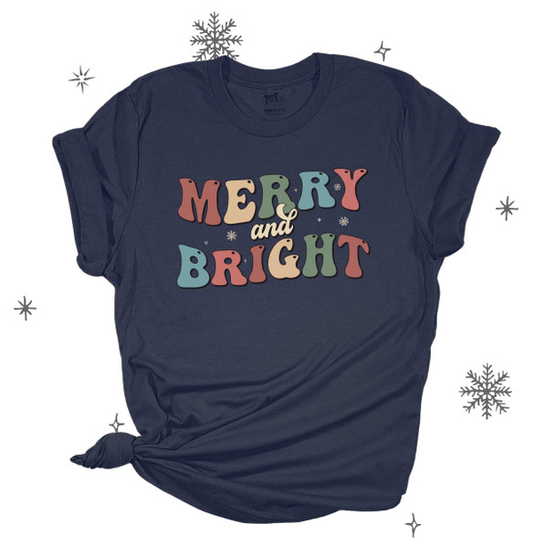Christmas merry and bright retro groovy unisex adult DARK Tshirt