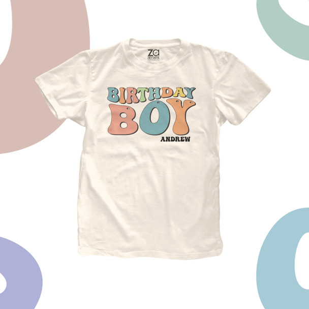 Birthday boy rainbow retro groovy font personalized Tshirt