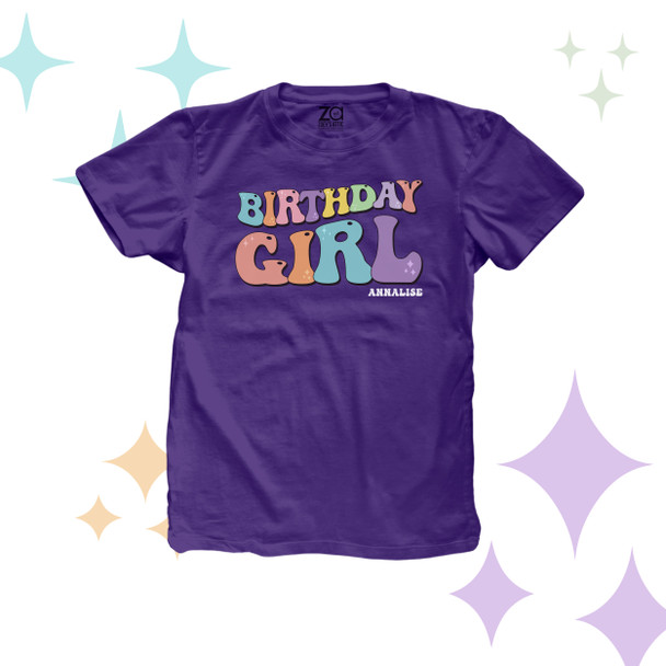 Birthday girl rainbow retro groovy font personalized DARK Tshirt