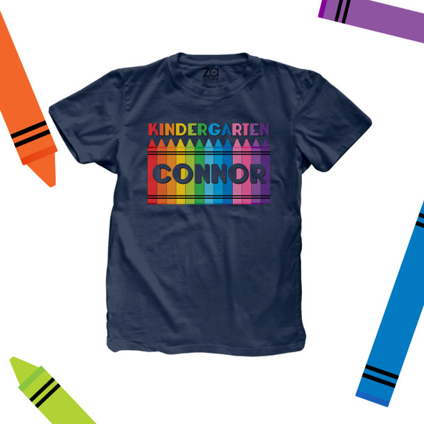 Student kindergarten or any grade crayon rainbow personalized DARK Tshirt