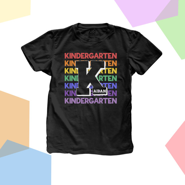Student kindergarten rainbow repeat personalized DARK Tshirt