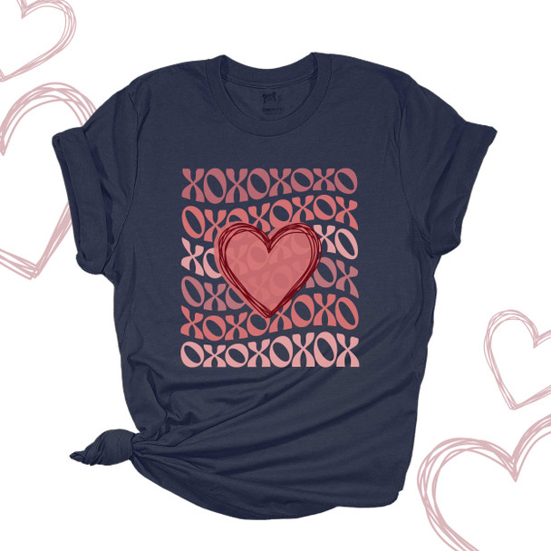 Valentine heart xoxo groovy text DARK Tshirt
