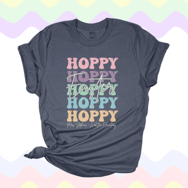 Hoppy Easter teacher groovy text personalized DARK Tshirt