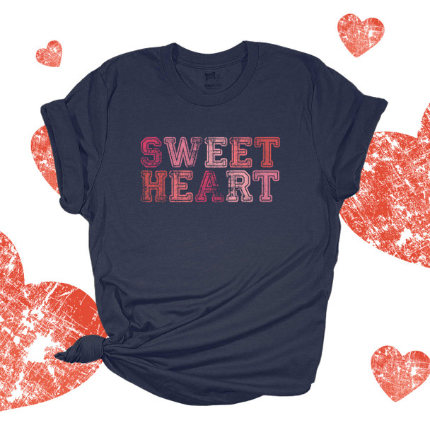 Valentine sweetheart distressed athletic text DARK Tshirt
