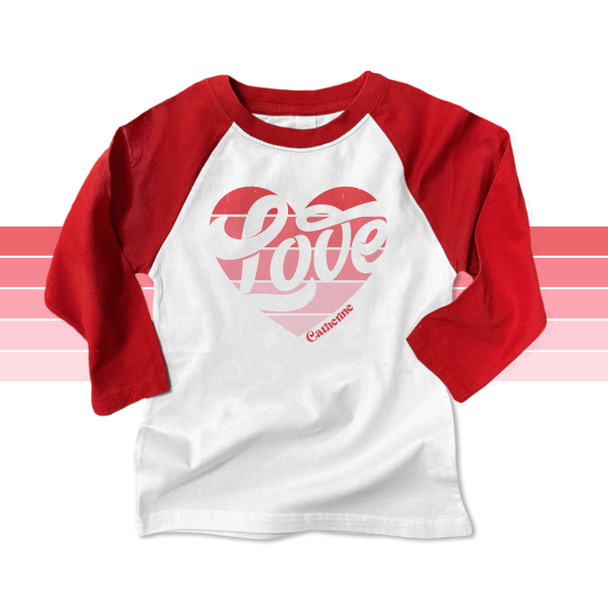 Valentine love striped heart personalized raglan shirt