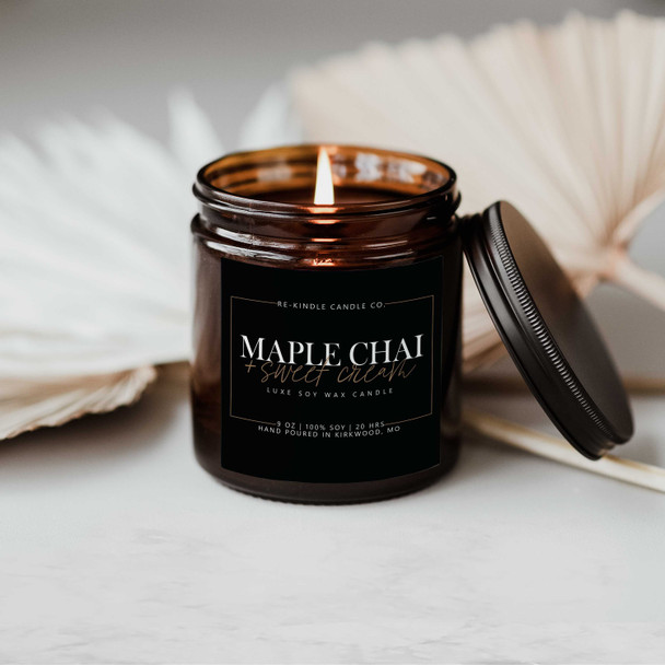 Luxury autumn maple chai and sweet cream hand poured soy wax candle