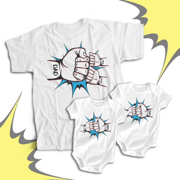 Dad and twins fist bump matching THREE shirt gift set