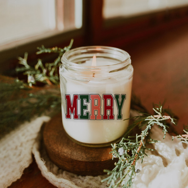 Merry evergreen scent hand poured luxury vegan candle christmas gift