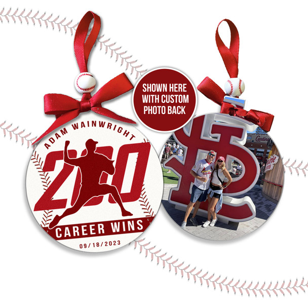Adam Wainwright 200 career wins commemorative keepsake ornament with optional custom back photo