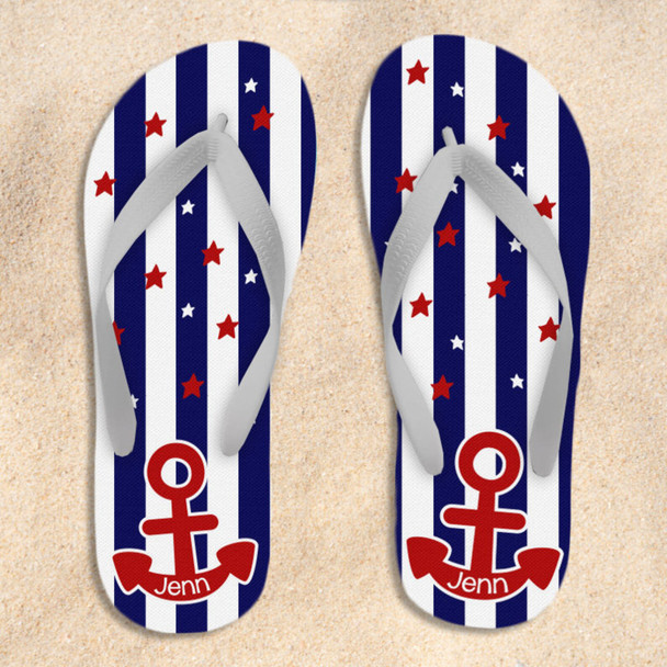 July 4th patriotic anchor women's flip flops