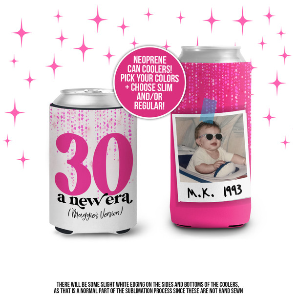 30th birthday a new era personalized photo can coolie party favor