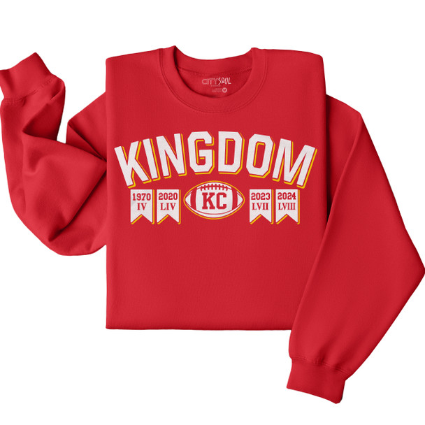 KC kingdom kansas city football super bowl 1970 2020 2023 2024 champion banners unisex adult tshirt or sweatshirt