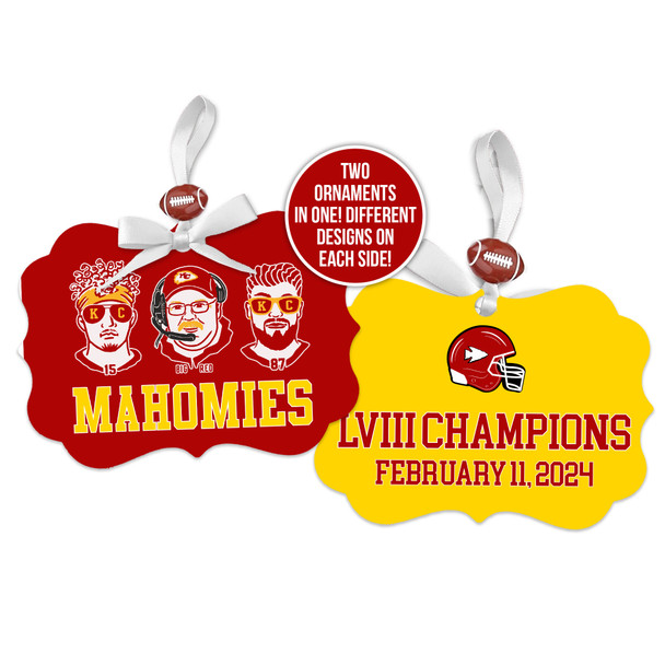 Kansas City football super bowl LVIII champions mahomies two-sided commemorative ornament gift