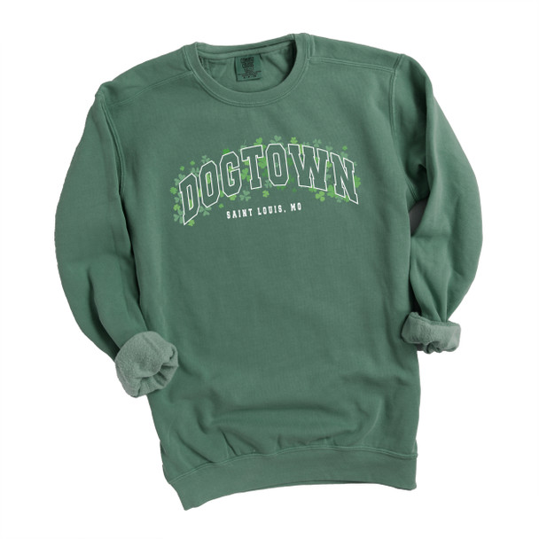St. Patrick's Day dogtown saint louis shamrocks and clover comfort colors crew neck sweatshirt