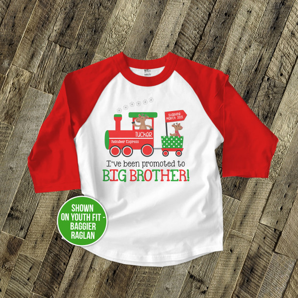 Christmas shirt big brother to be reindeer express pregnancy announcement raglan Tshirt
