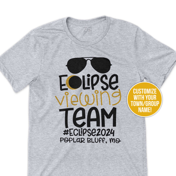 Eclipse viewing team personalized location #eclipse2024 unisex youth and adult Tshirts