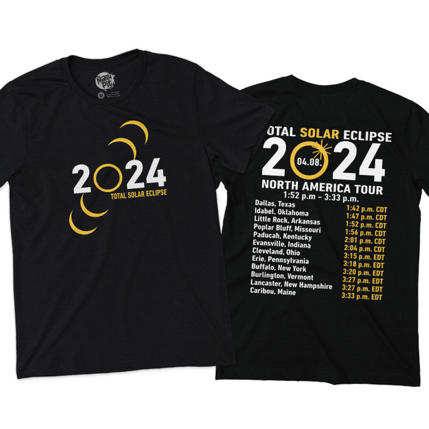 Total solar eclipse 2024 north american tour path of totality concert style front and back print Tshirt