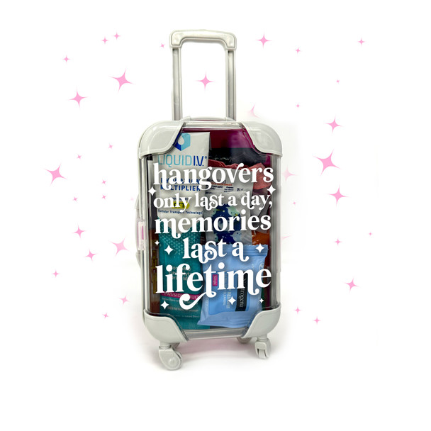 Memories last a lifetime mini suitcase party hangover recovery kit with content options