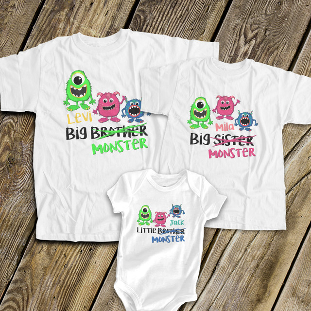 Custom Sibling Shirt Sets For Three - Sister Brother Shirts