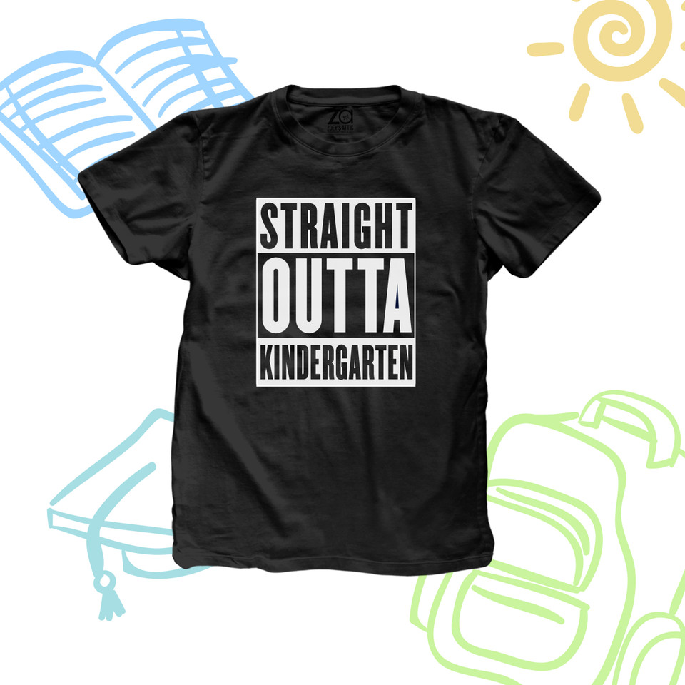 Toddler T-Shirt "Straight Outta Kindergarten" - 100% Ring-Spun Cotton, Vinyl Print, USA Made
