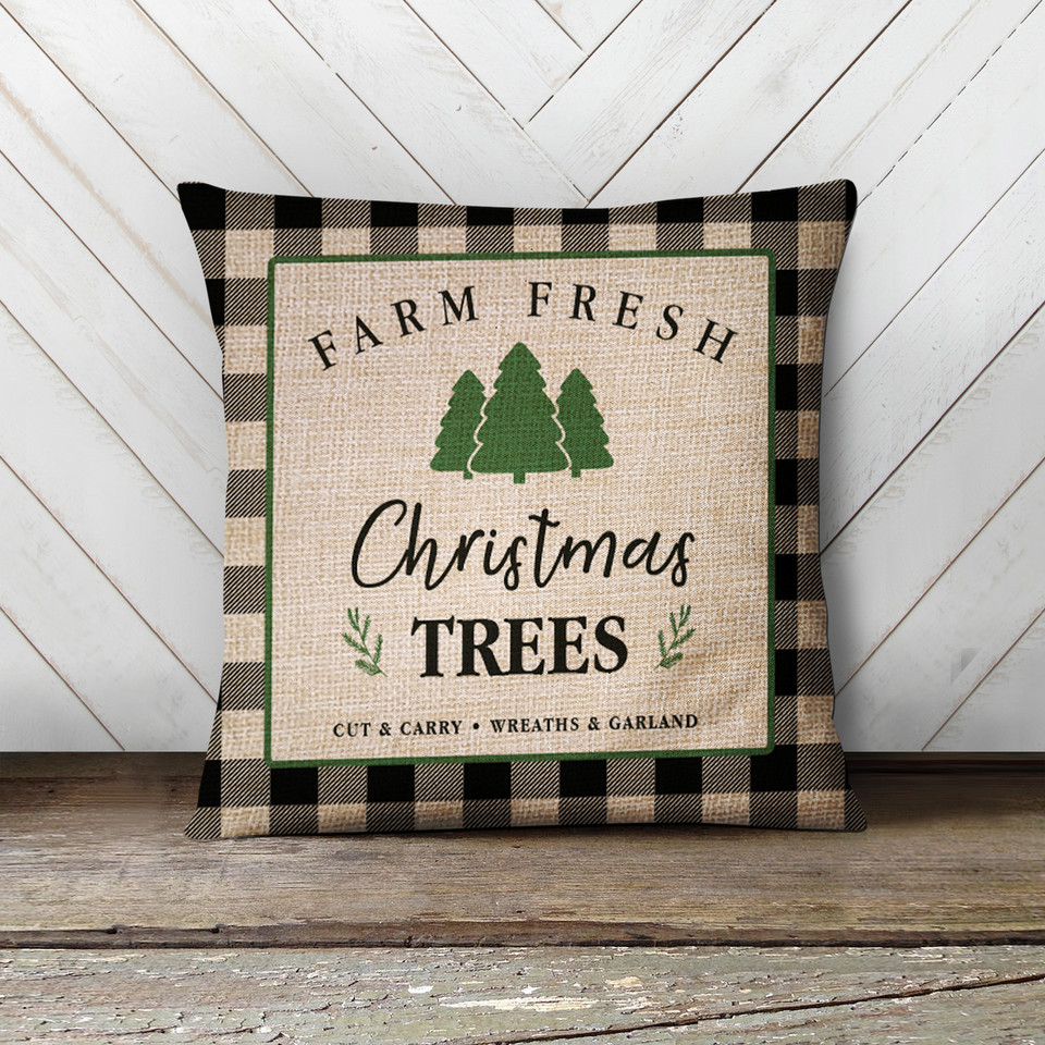 christmas pillow decor, christmas tree farm fresh holiday plaid throw