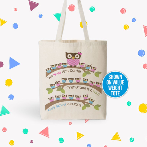 PERSONALISED Thank You Teacher School Gift Cotton Tote Bag- Owl Design-  Large