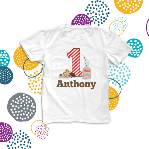 kids birthday shirt, cookies and milk boy or girl custom birthday t-shirt