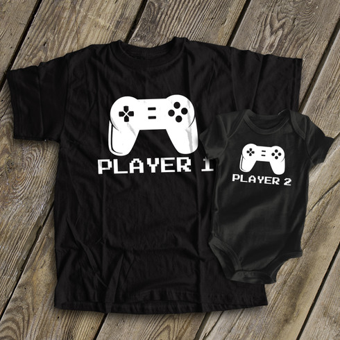 personalized mens shirt, retro video game players, matching DARK t ...
