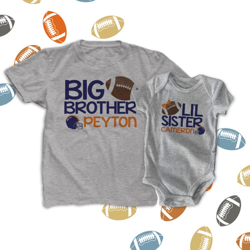 Football sibling set brother or sister pick your favorite team colors matching Tshirts