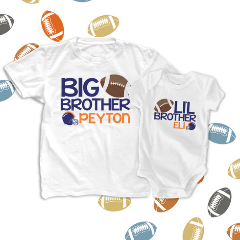 Football sibling set brother or sister pick your favorite team colors matching Tshirts