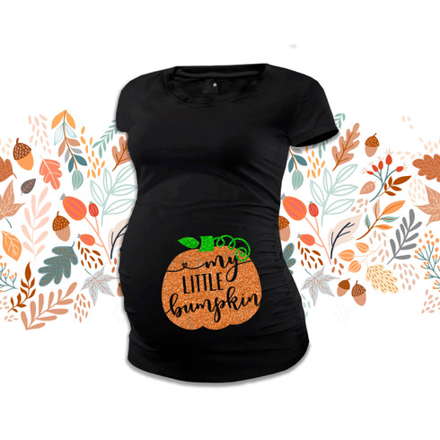 Halloween maternity shirt, pumpkin glitter bumpkin custom dark top