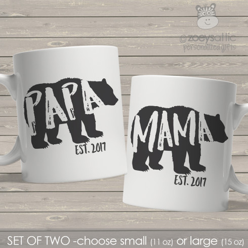 Mama Bear And Papa Bear Mug Set With Established Date – Blue Sparrow Designs