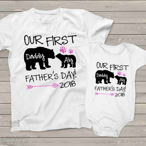 fathers day shirt set, daddy and girl baby bear 1st fathers day gift set