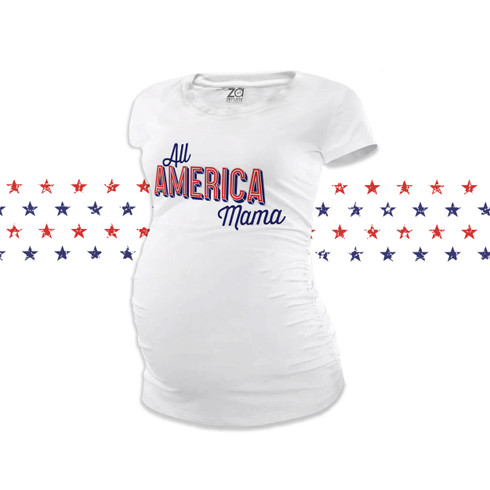 Zoey's Attic July 4th Red White and Blue Ready to Pop non-maternity or Maternity Tshirt