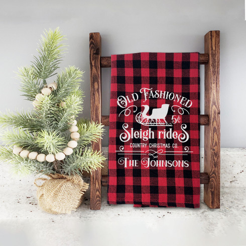 Custom Tea Towel, Personalized Tea Towel, Red Buffalo Plaid Tea Towel, –  614VinylLLC