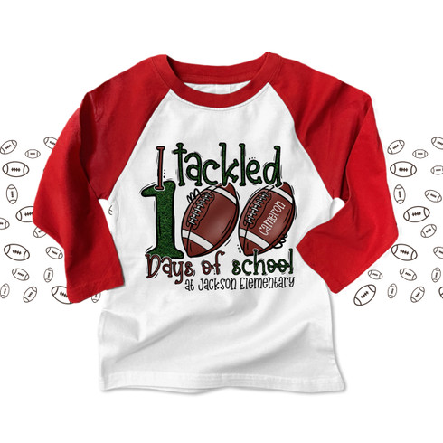 Student tackled 100 days of school football themed KIDS raglan shirt