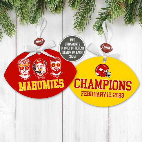 Kansas City Super Bowl champions two-sided football shaped ornament gift