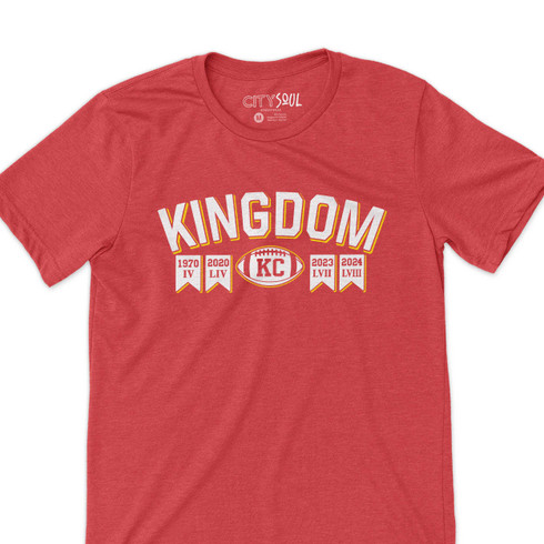 KC kingdom kansas city football super bowl 1970 2020 2023 2024 champion banners unisex adult tshirt or sweatshirt