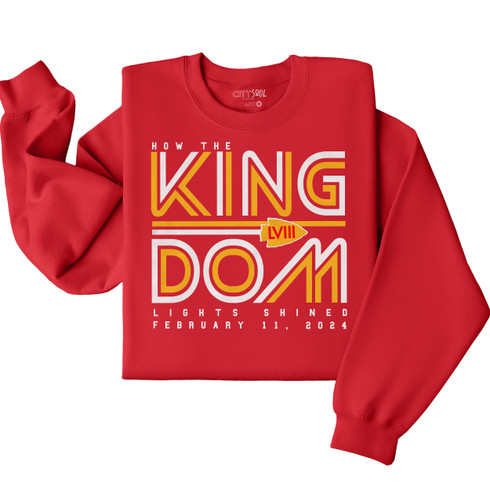 Kansas City kingdom lights shined super bowl LVIII football champions unisex adult tshirt or sweatshirt