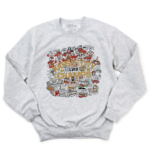 Kansas City LVIII champs hand drawn KC football 2023 moments unisex adult sweatshirt or tshirt